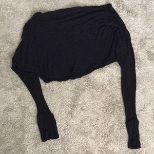 Waffle knit black off the shoulder long sleeve lounge top